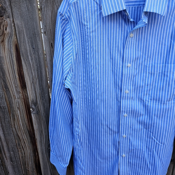 Croft&Barrow Men's Blue and White Striped Dress Shirt Size 15 1/2 - Picture 11 of 16